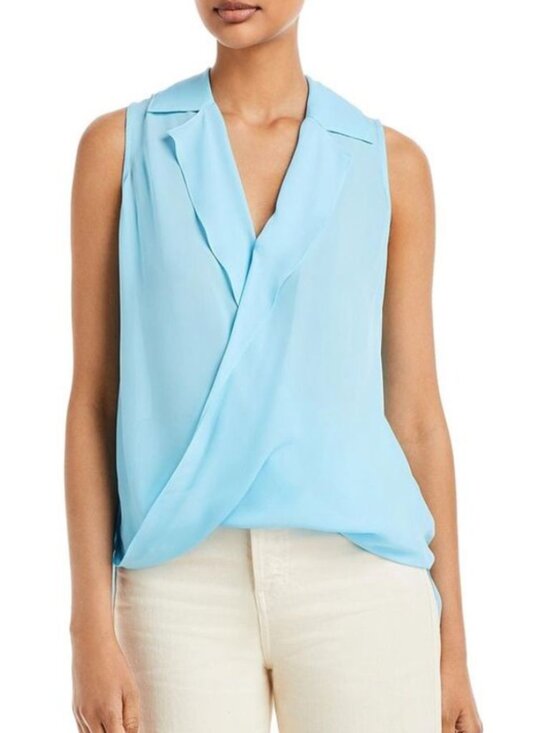 L'AGENCE Tops - L'AGENCE Womens Blue High-Low Illusion Tank Top